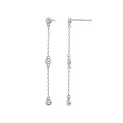 Suzy Levian White Gold 0.80 CTTW Diamond Station Dangle Earrings