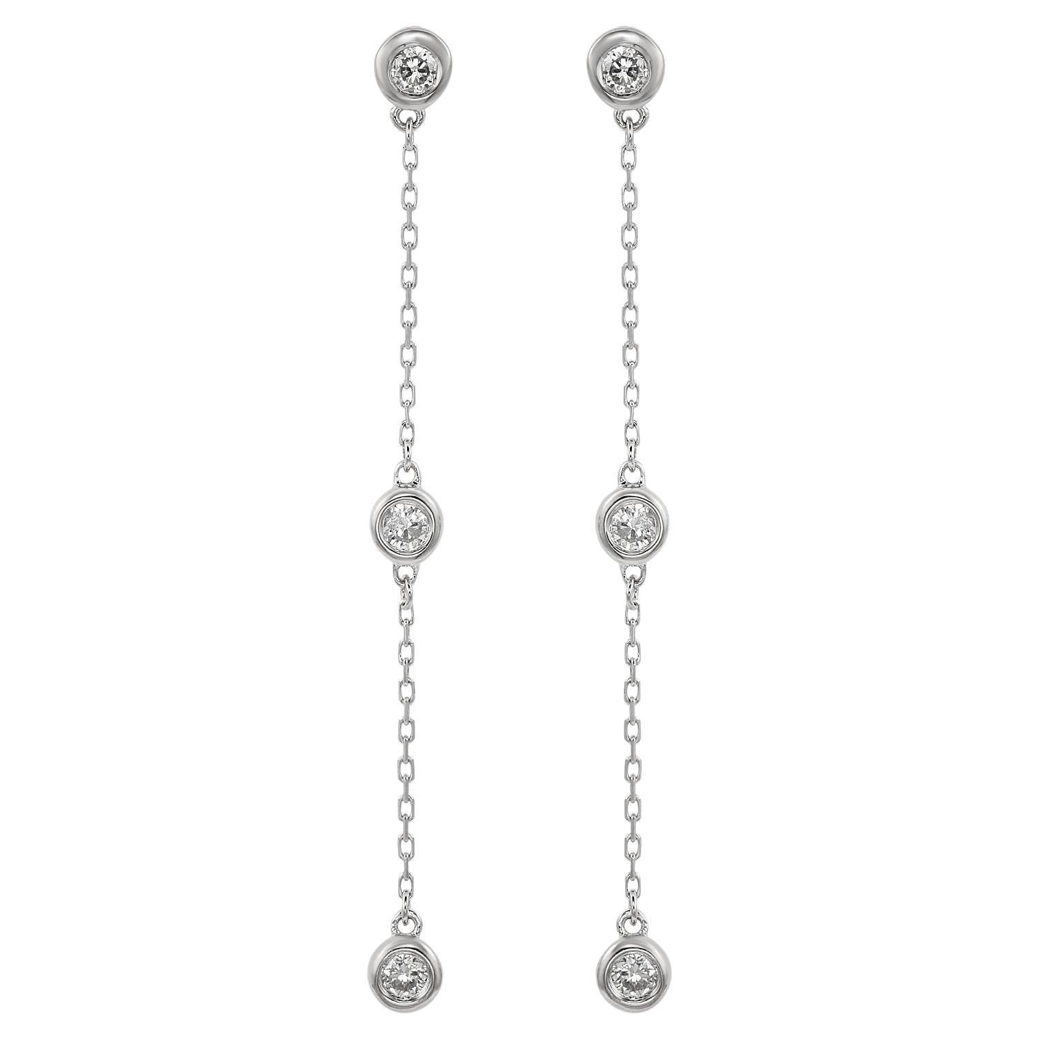 Suzy Levian White Gold 0.80 CTTW Diamond Station Dangle Earrings For Sale