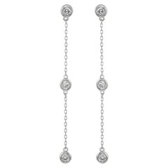 Suzy Levian White Gold 0.80 CTTW Diamond Station Dangle Earrings