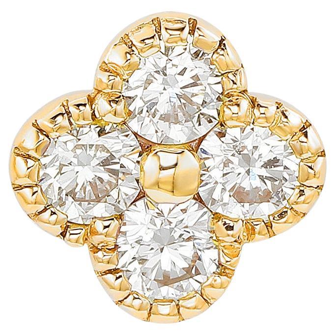 Suzy Levian Yellow Gold 0.20 CTTW Diamond Clover Stud Earring For Sale
