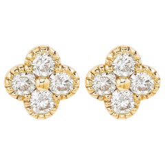 Suzy Levian Yellow Gold 0.70 CTTW Diamond Clover Stud Earrings
