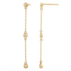 Suzy Levian Yellow Gold 0.80 CTTW Diamond Station Dangle Earrings