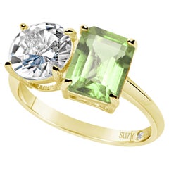 Suzy Levian Yellow Sterling Silver White Topaz & Green Amethyst Two Stone Ring