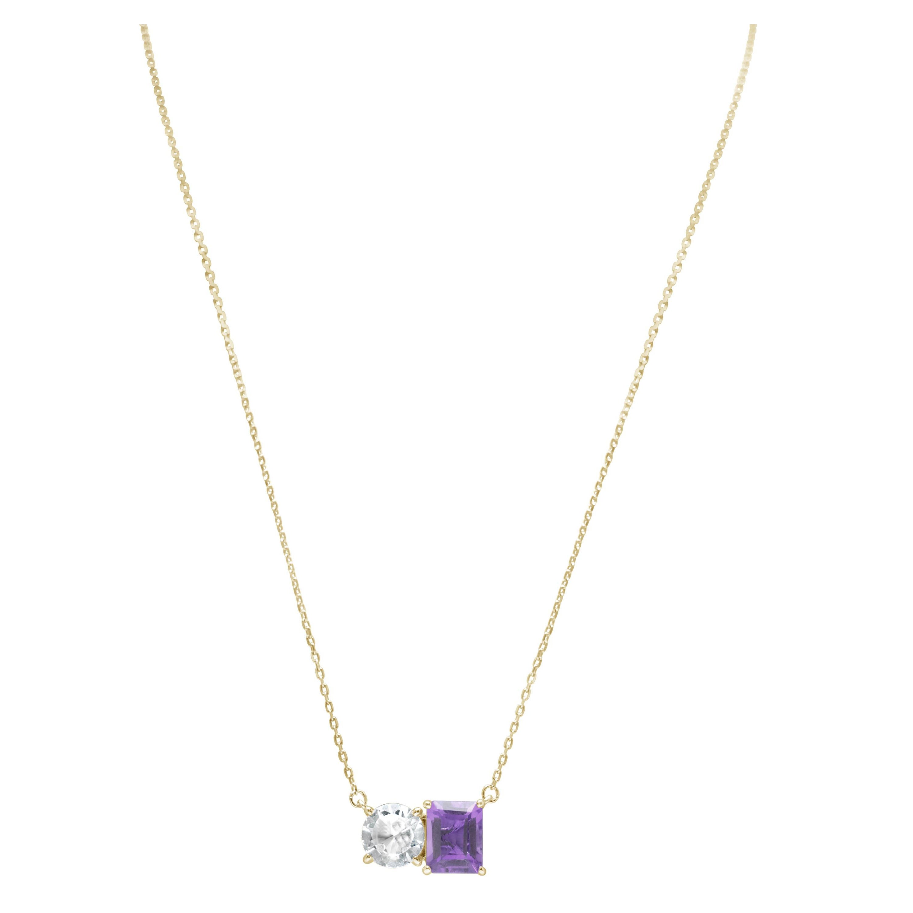 Suzy Levian Yellow Sterling Silver White Topaz & Purple Amethyst Two Stone Neckl