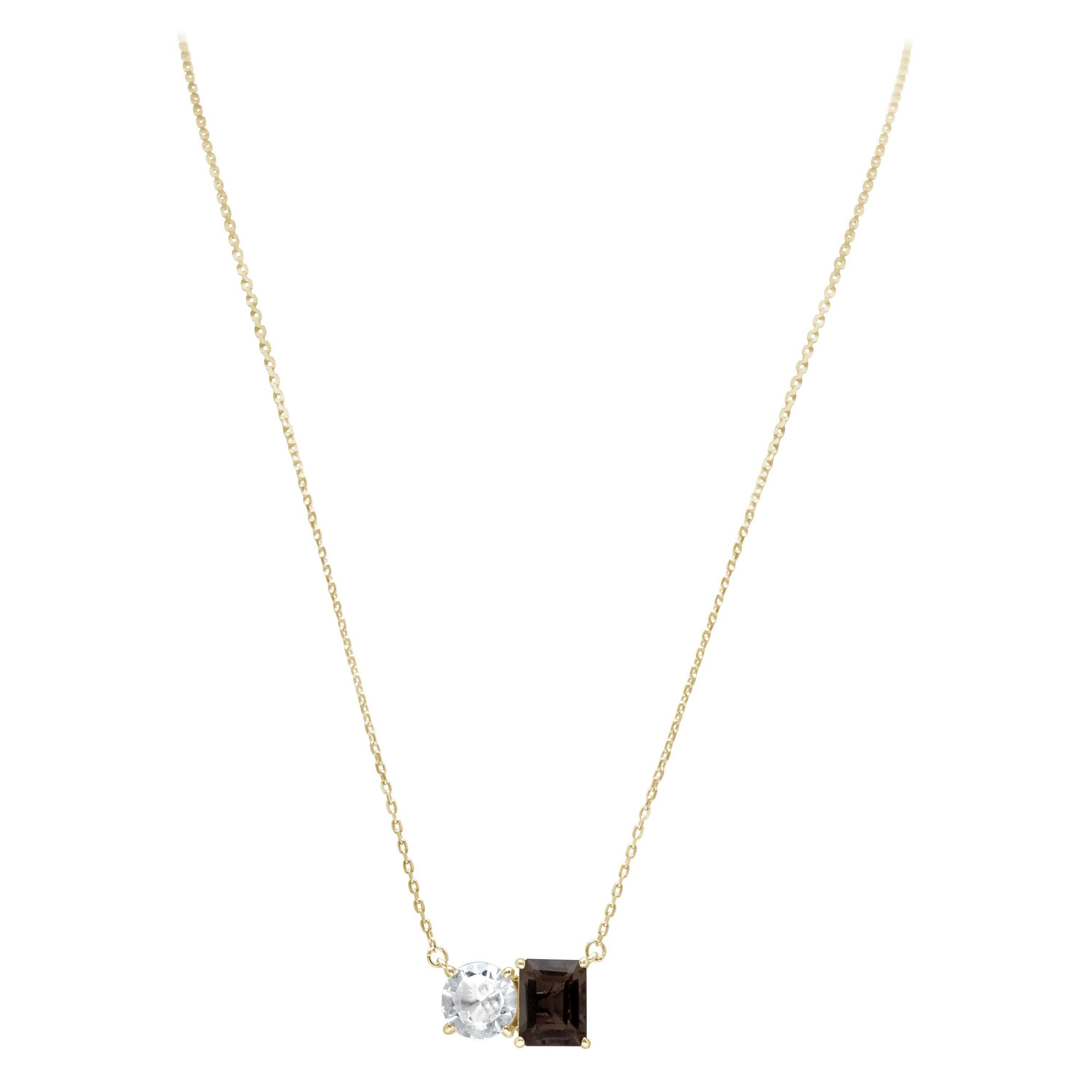 Suzy Levian Halskette mit zwei Steinen aus gelbem Sterlingsilber, weißem Topas und Rauchquarz