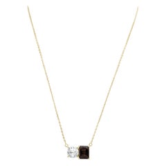 Suzy Levian Yellow Sterling Silver White Topaz & Smoky Quartz Two Stone Necklace
