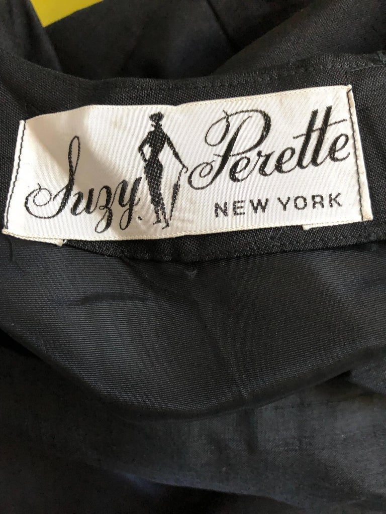 Suzy Perette 1950s Black Silk Shantung Short Sleeve Vintage 50s Bombshell Dress For Sale 6