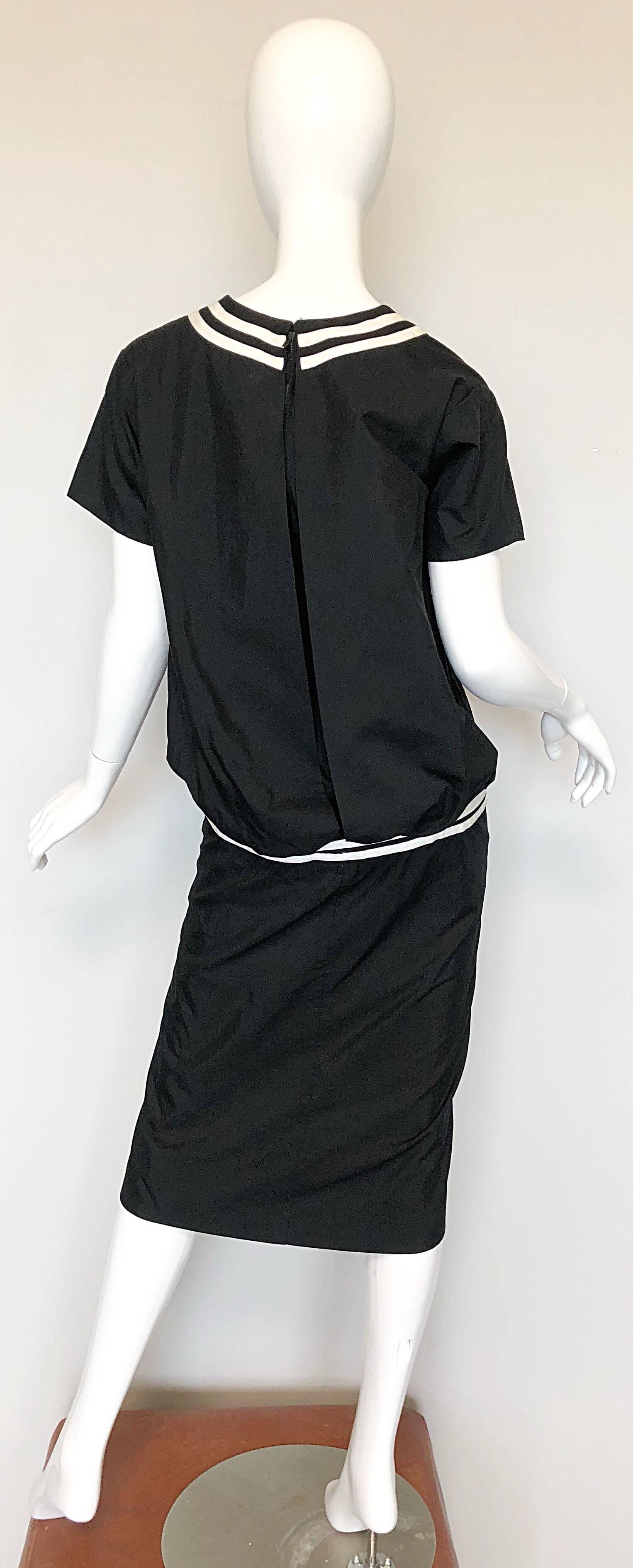 Suzy Perette 1950s Large Size Black and White Nautical Vintage 50s Cotton Dress For Sale 1