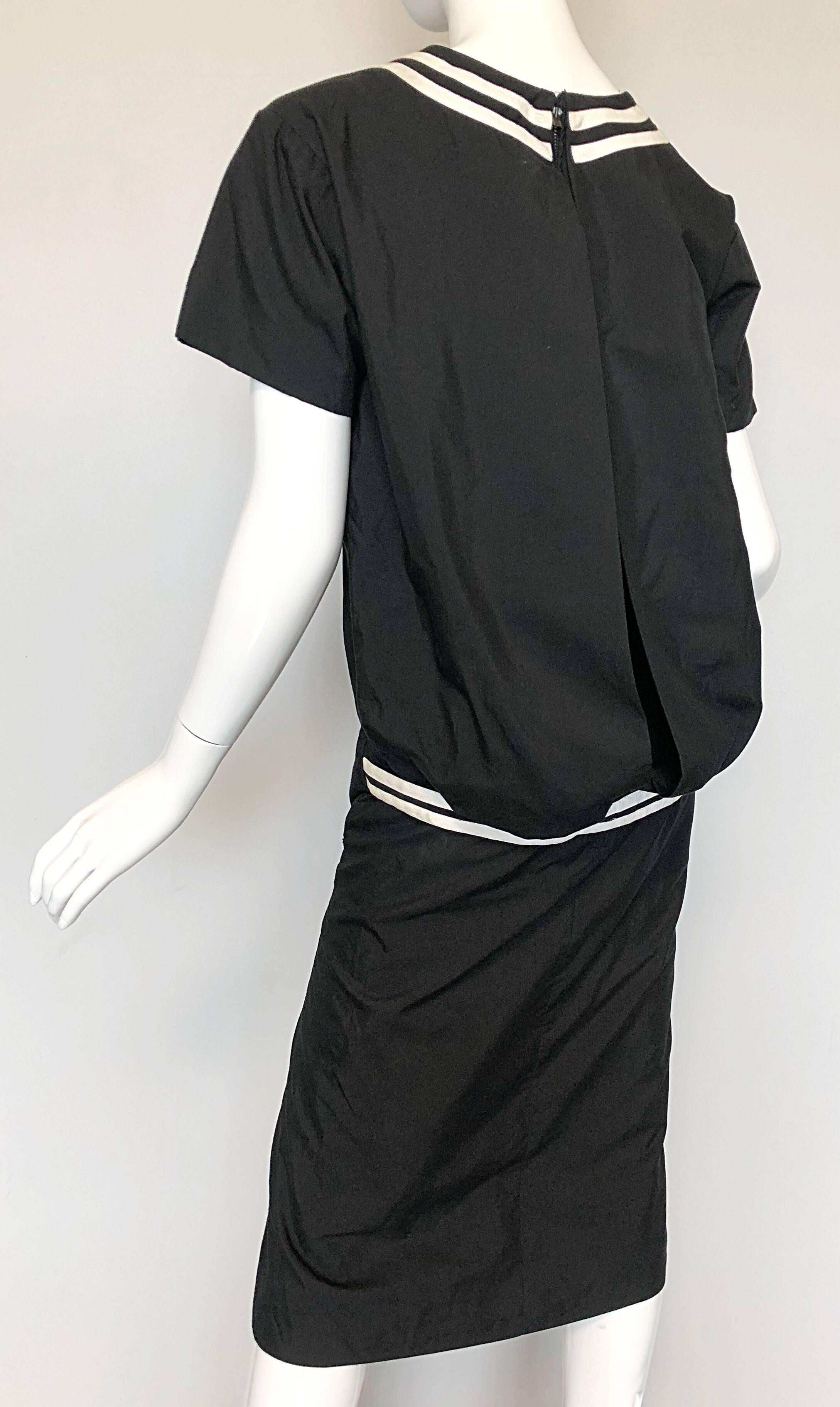Suzy Perette 1950s Large Size Black and White Nautical Vintage 50s Cotton Dress For Sale 4