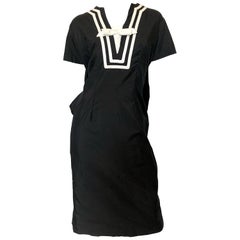 Suzy Perette 1950, abito in cotone vintage anni '50 in bianco e nero e nautico di grandi dimensioni