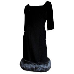 Suzy Perette 1950s Silk Velvet Fox Fur Trim Dress