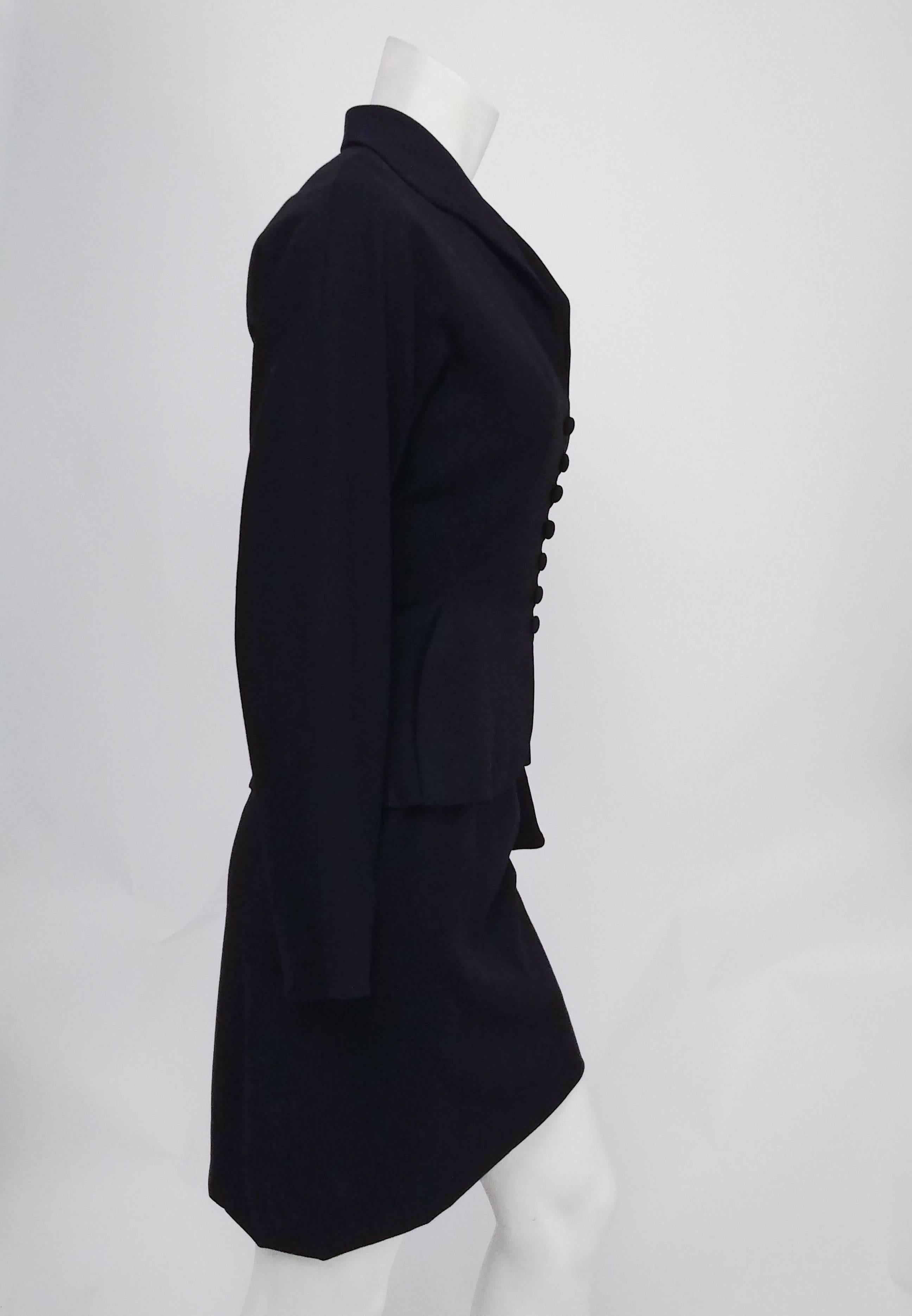 1950s Black Skirt Suit Set. Nipped in waist, buttons up front. 