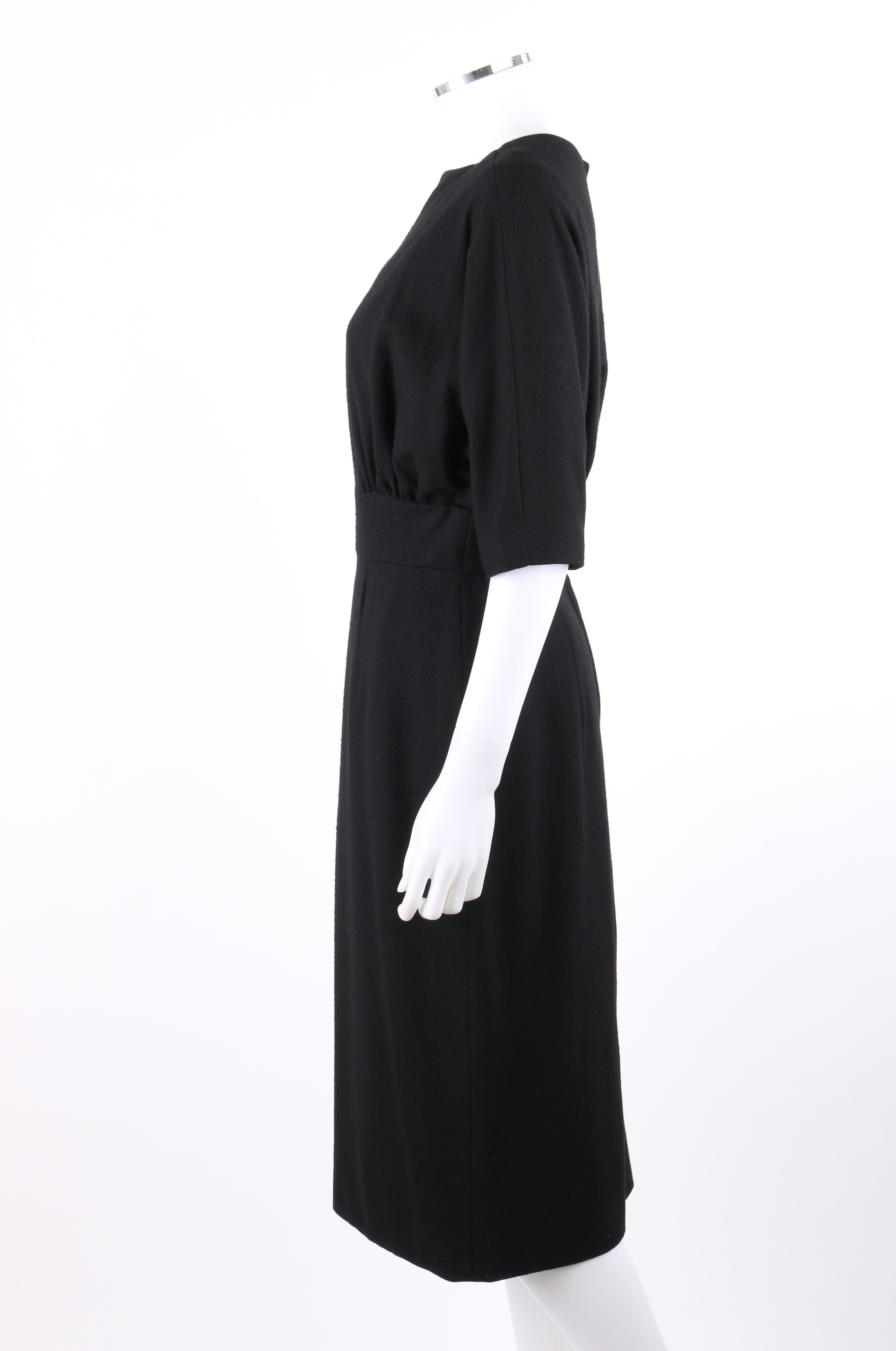 Women's SUZY PERETTE c.1960s 2Pc Black Dolman Sleeve Knit Cocktail Dress w/ Fringe Scarf