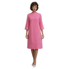 1960s Vintage Suzy Perette Pink Shift Dress with Bell Sleeves, Size M-L