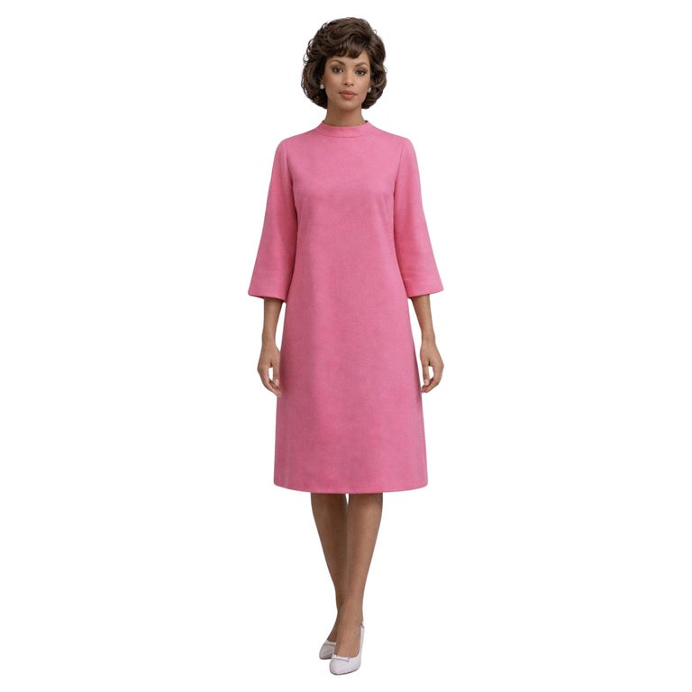 1960s Vintage Suzy Perette Pink Shift Dress With Bell Sleeves, Size M-l 1960s Vintage Suzy Perette Pink Shift Dress With Bell Sleeves, Size M-l