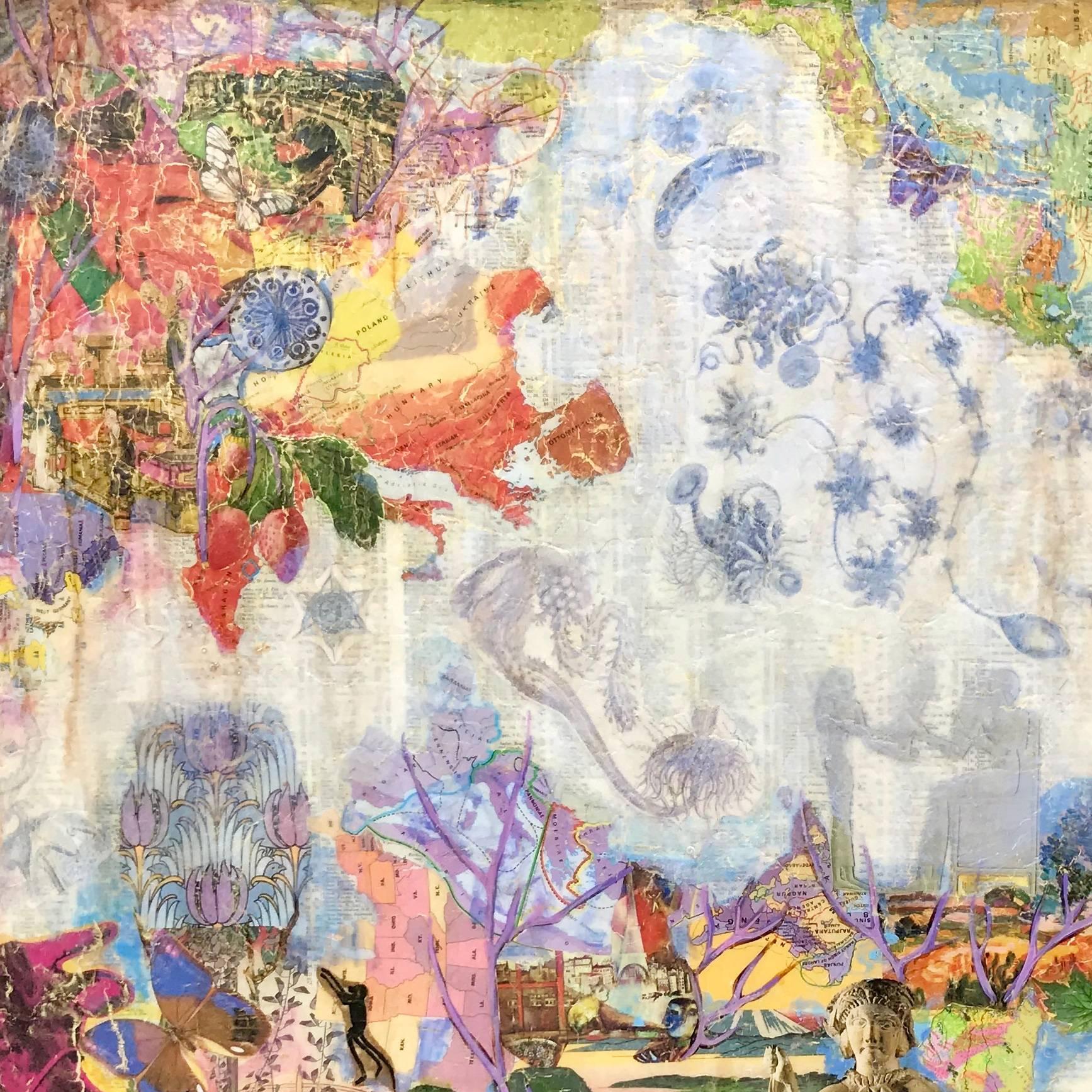 Mixed Media-Collage-Gemälde „Lavender Vision“ (Zeitgenössisch), Mixed Media Art, von Suzy Scarborough