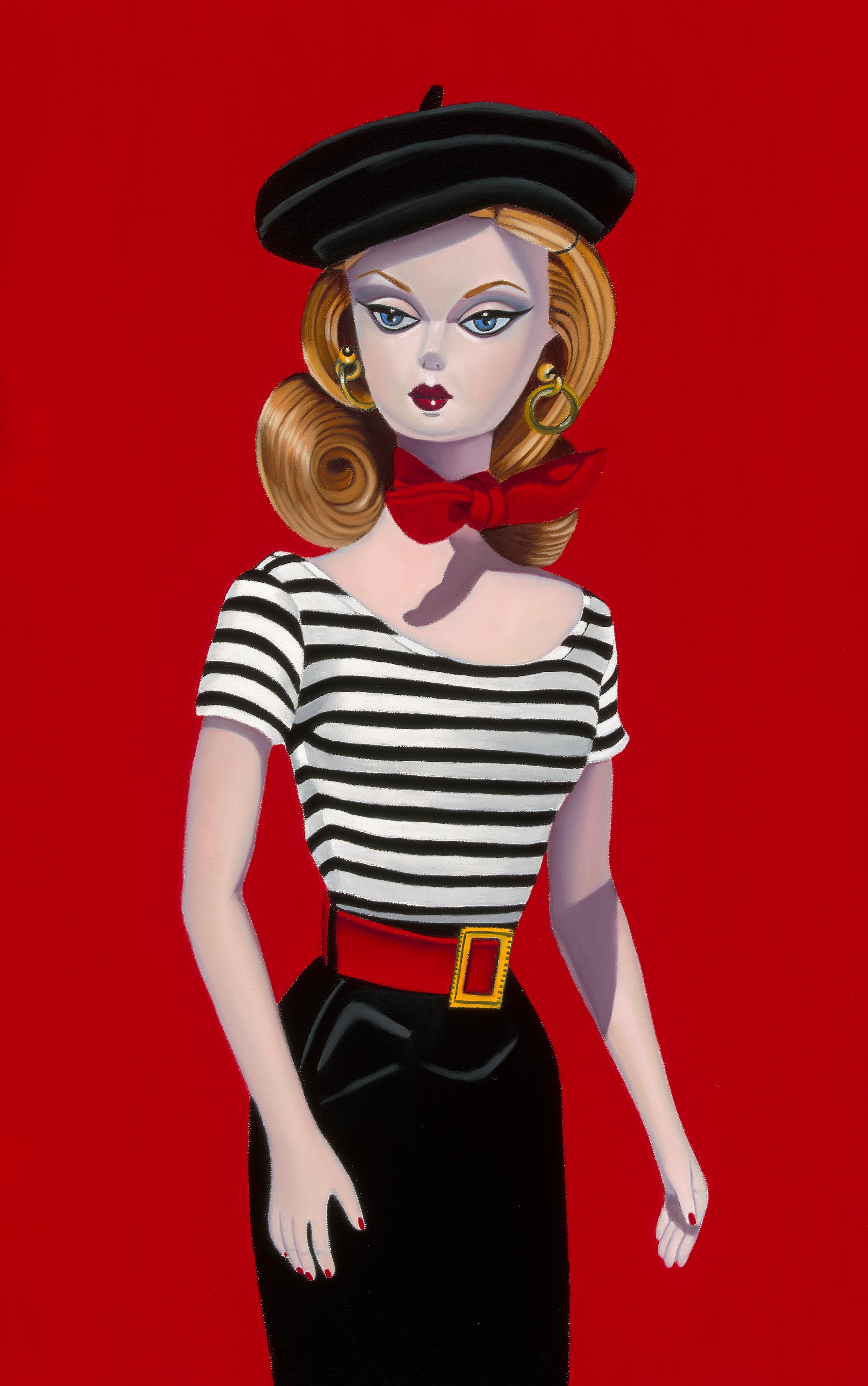Suzy Smith Figurative Painting - "Artist Barbie, " Oil Painting