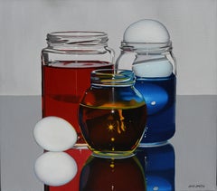 "Blue Eggs II" (2005) by Suzy Smith, Original Oil Painting, Egg Still Life