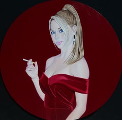 "Lady in Red, " Oil Painting