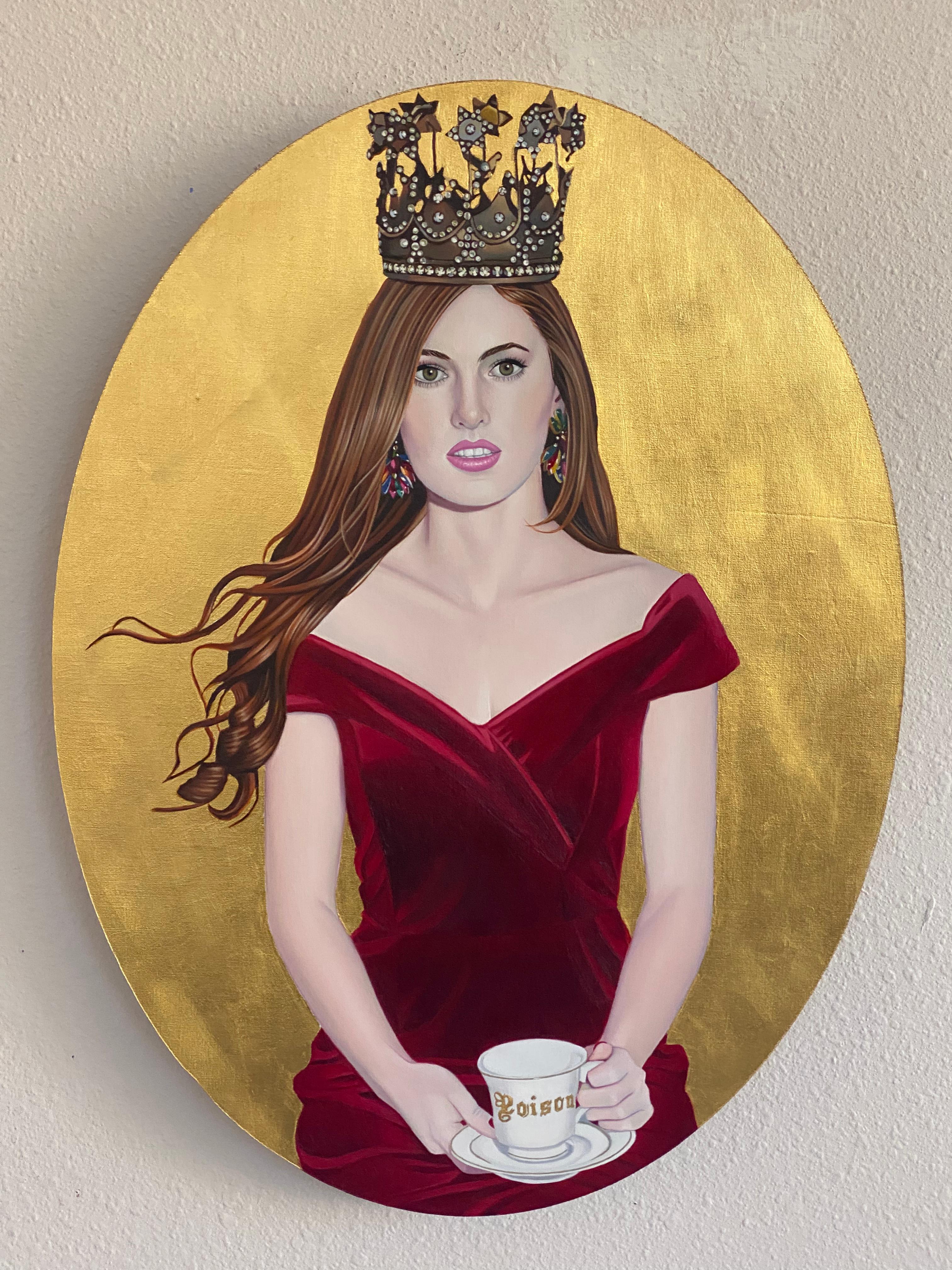 „Once Upon a Time“ von Suzy Smith, Original-Ölgemälde, Porträt mit Tee im Angebot 1