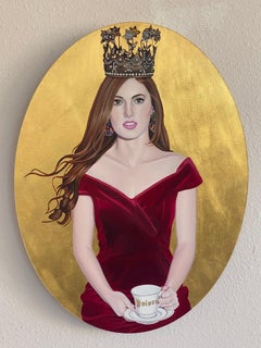"C'era una volta" di Suzy Smith, pittura a olio originale, ritratto con tè