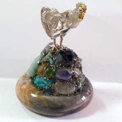 SV 925 Gold Plated Rooster Miniature on a Gem Mountain