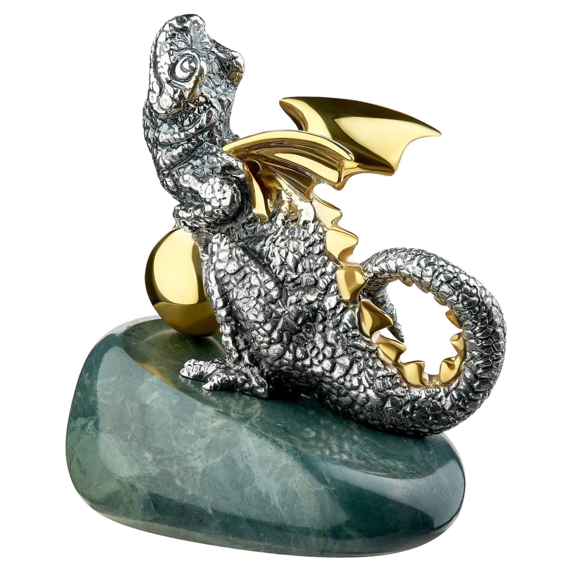 SV Gold Plated Dragon Miniature for Gift and Talisman For Sale