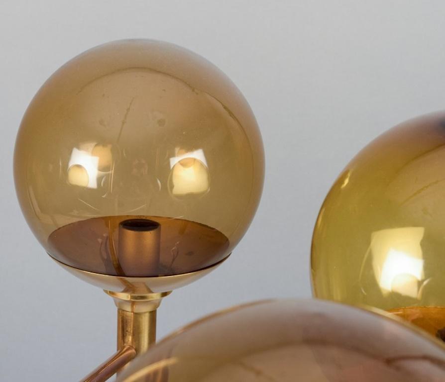 Sv. Mejlstrøm, Danish designer. Brass chandelier with glass shades. For Sale 3