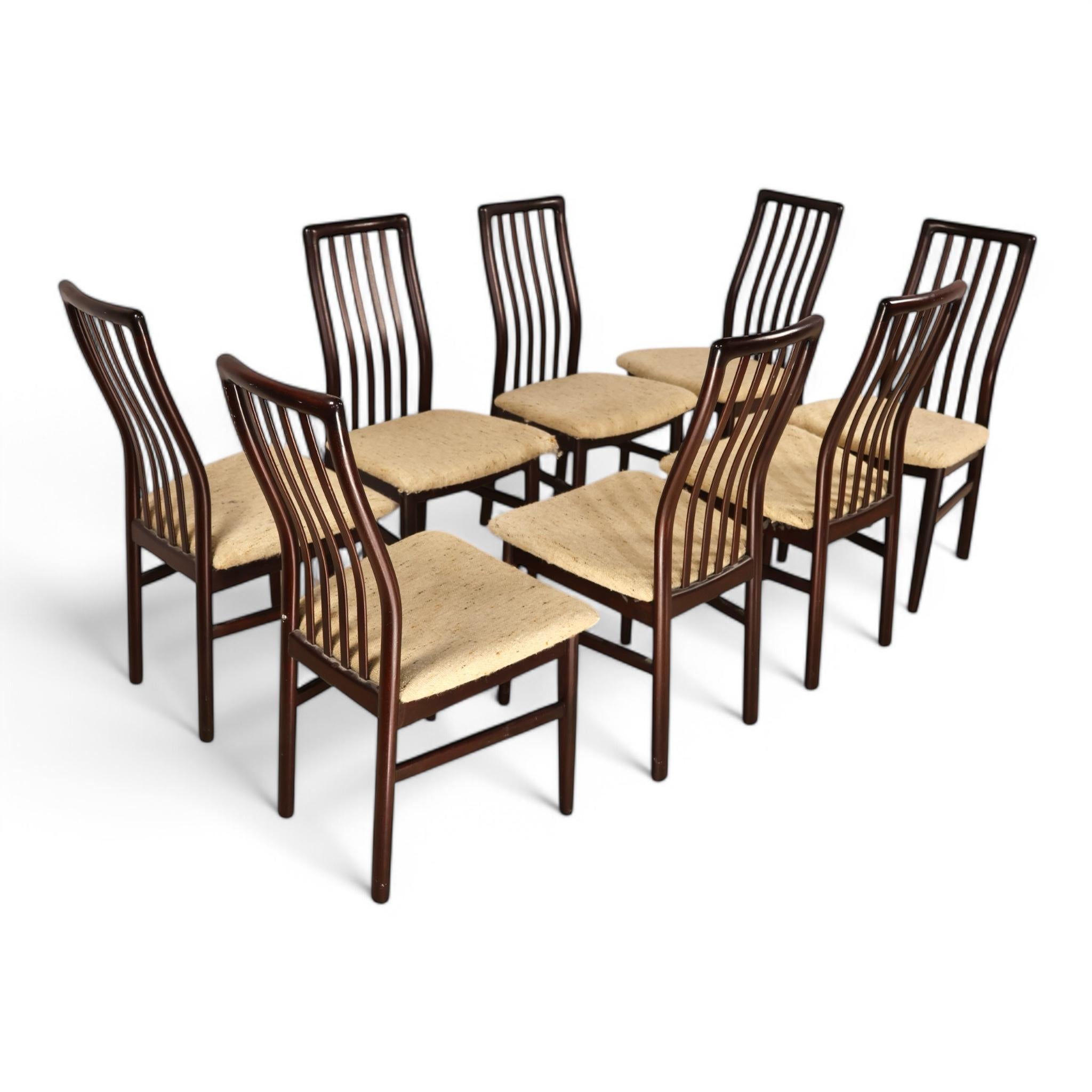 SVA Mobler Rosewood Danish Mid Century Modern Set of 8 Dining Chairs c. 1970s For Sale 1