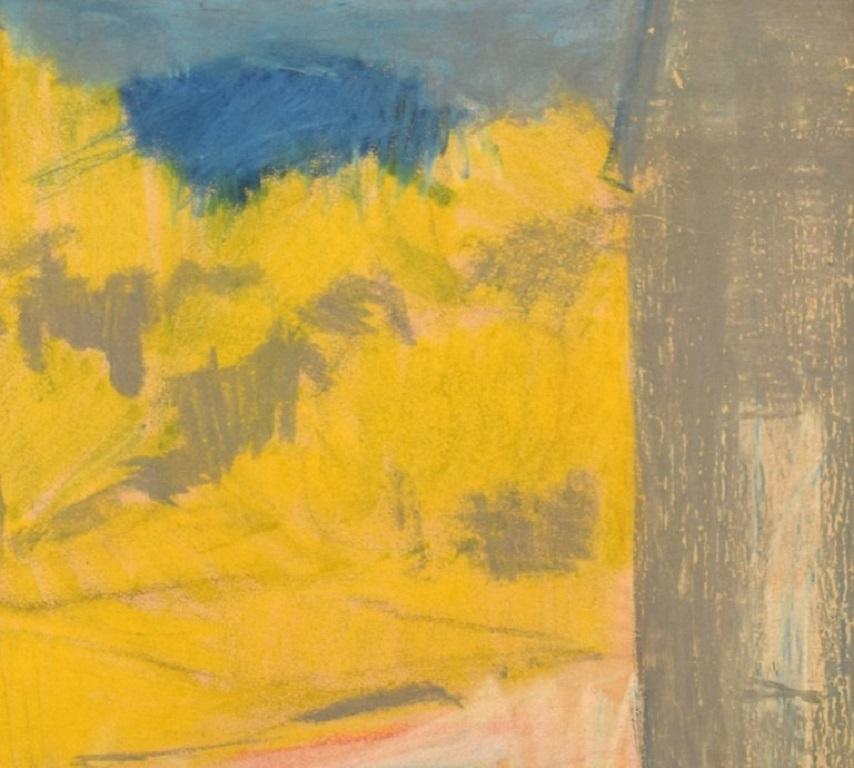 Moderne Svän Grandin, artiste suédois, huile sur carton, paysage moderniste en vente