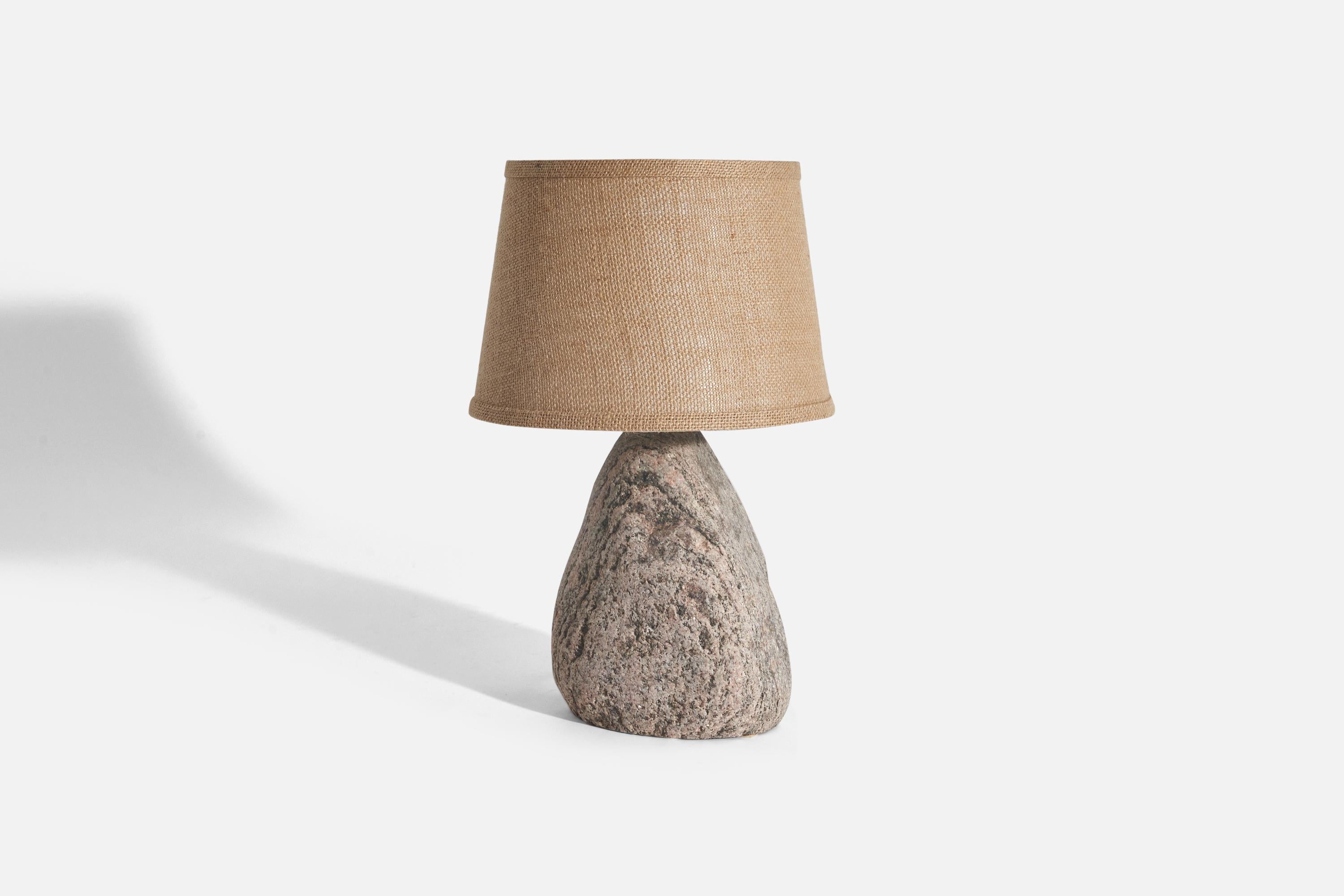 Modern Svane Stone AB, Table Lamp, Stone, Fabric, Sweden, c. 1970s For Sale