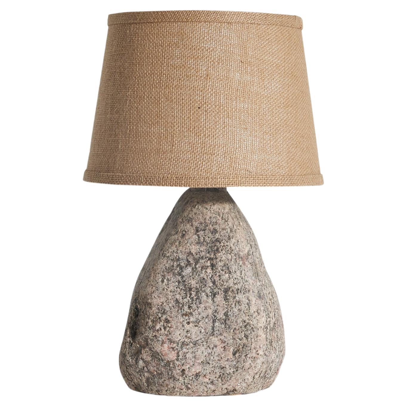 Svane Stone AB, Table Lamp, Stone, Fabric, Sweden, c. 1970s For Sale