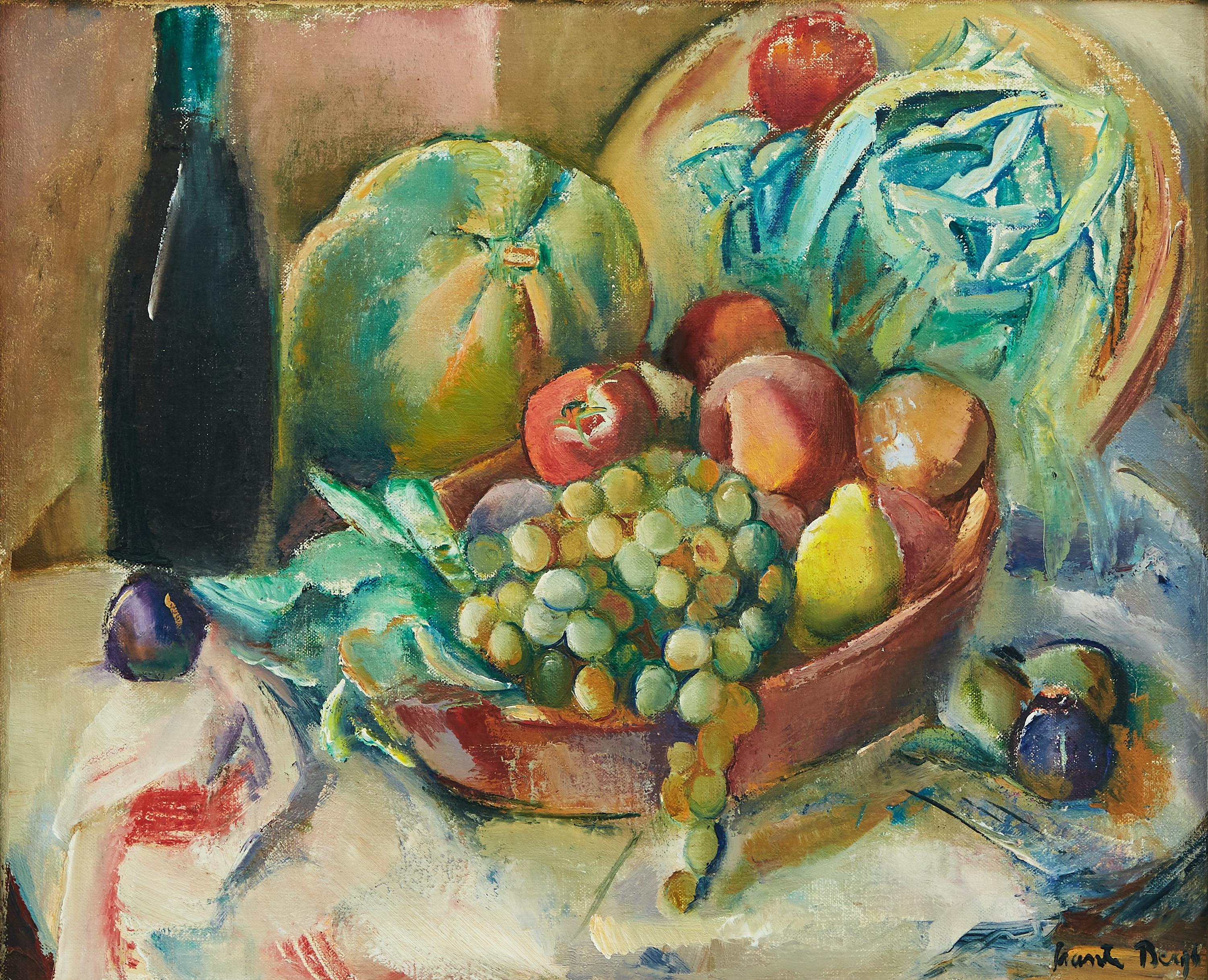 Still life, Fruits on a Table. Early 20th Century Oil on Canvas.  - Painting by Svante Bergh