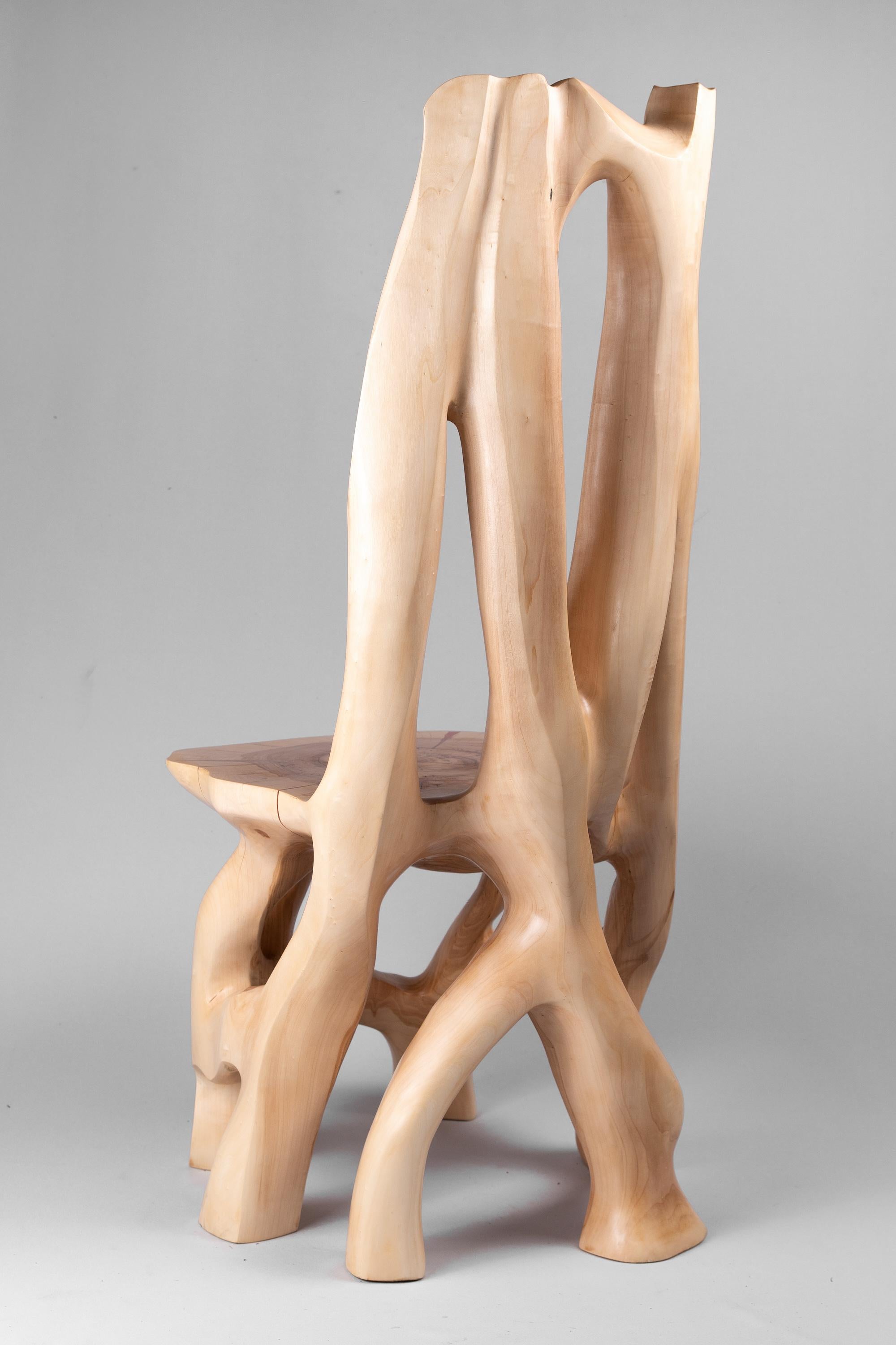 XXIe siècle et contemporain Svarun, Chaise en bois massif, sculptée dans une seule pièce de Wood, Logniture en vente