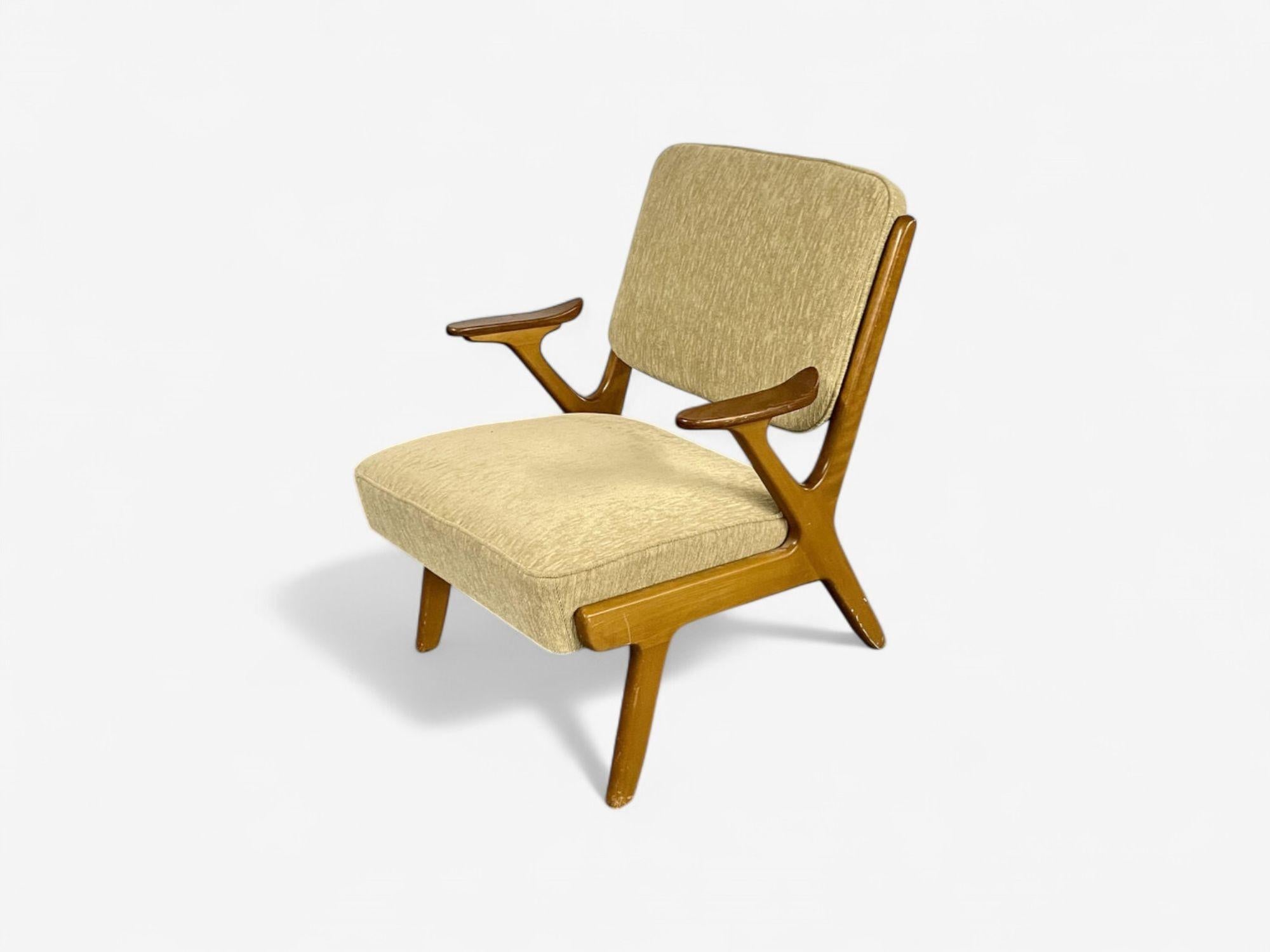 Svedese Svegards Makaryd, Swedish Modern, Wood, Fabric, Lounge Chairs, Sweden, 1960s in vendita