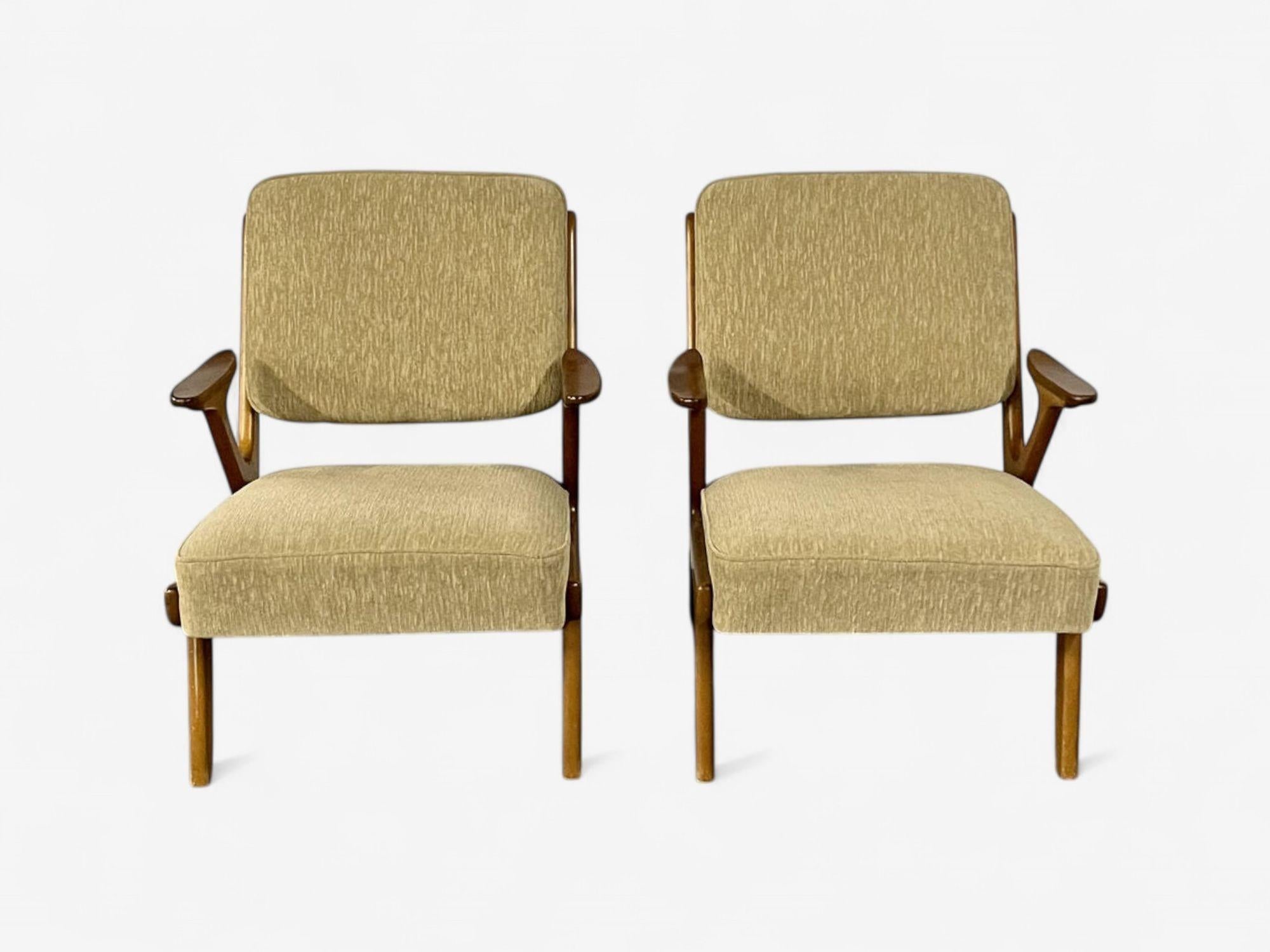 Metà XX secolo Svegards Makaryd, Swedish Modern, Wood, Fabric, Lounge Chairs, Sweden, 1960s in vendita