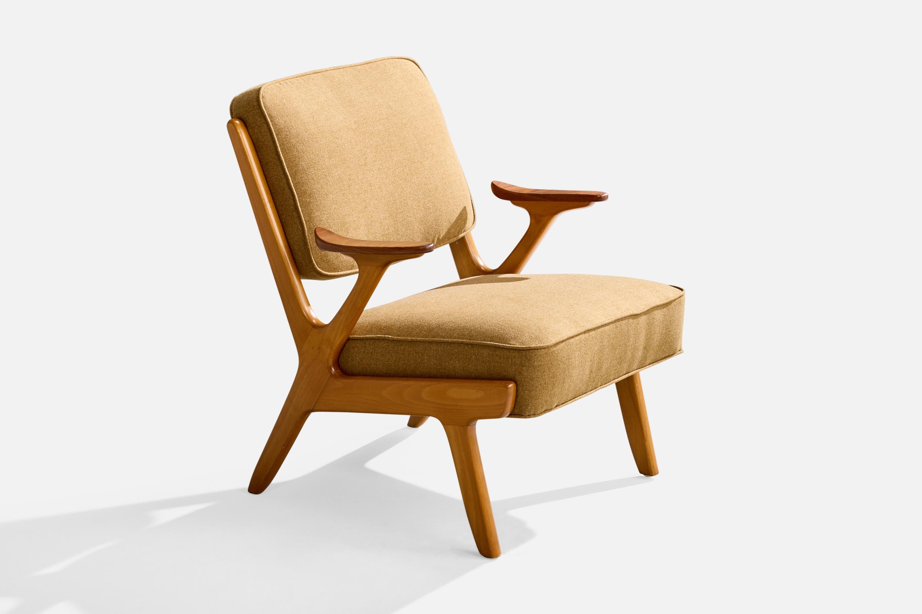 Mid-Century moderno Svegards Markaryd, Sedia da salotto, Wood, Fabrice, Svezia, anni 50 in vendita