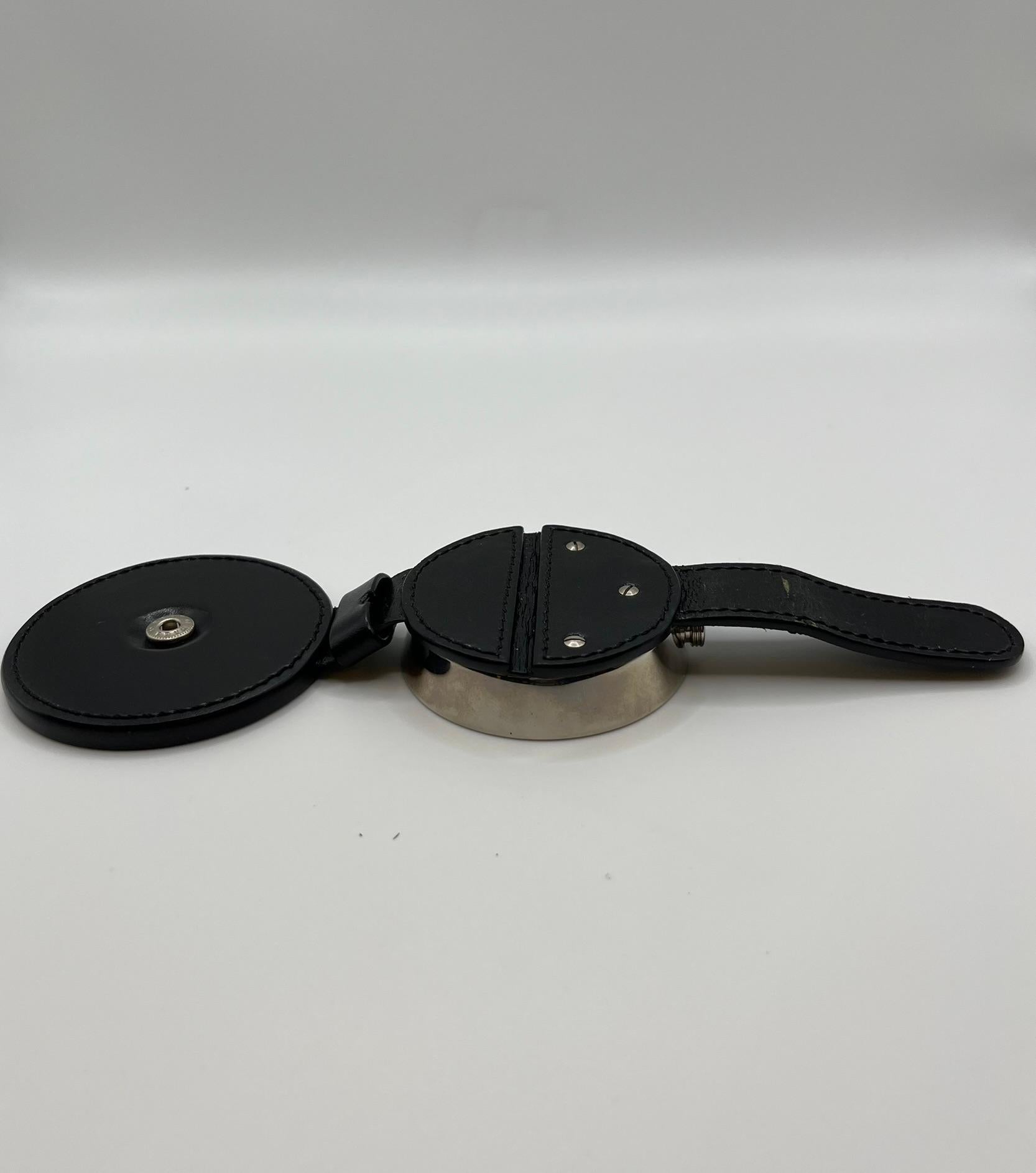 Swiza steel travel alarm clock with black leather - Swiss made For Sale 3
