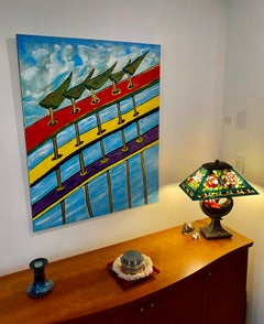 Giorni di vento, dipinto surrealista originale contemporaneo