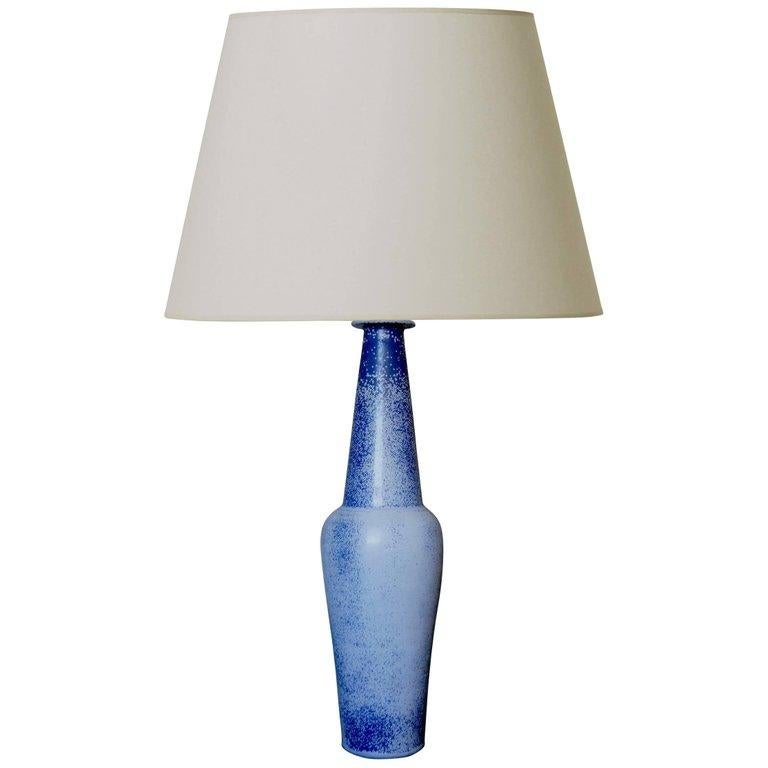 Danish Svelte and Spectacular Table Lamp in Speckled French Blues by Gunnar Nylund For Sale