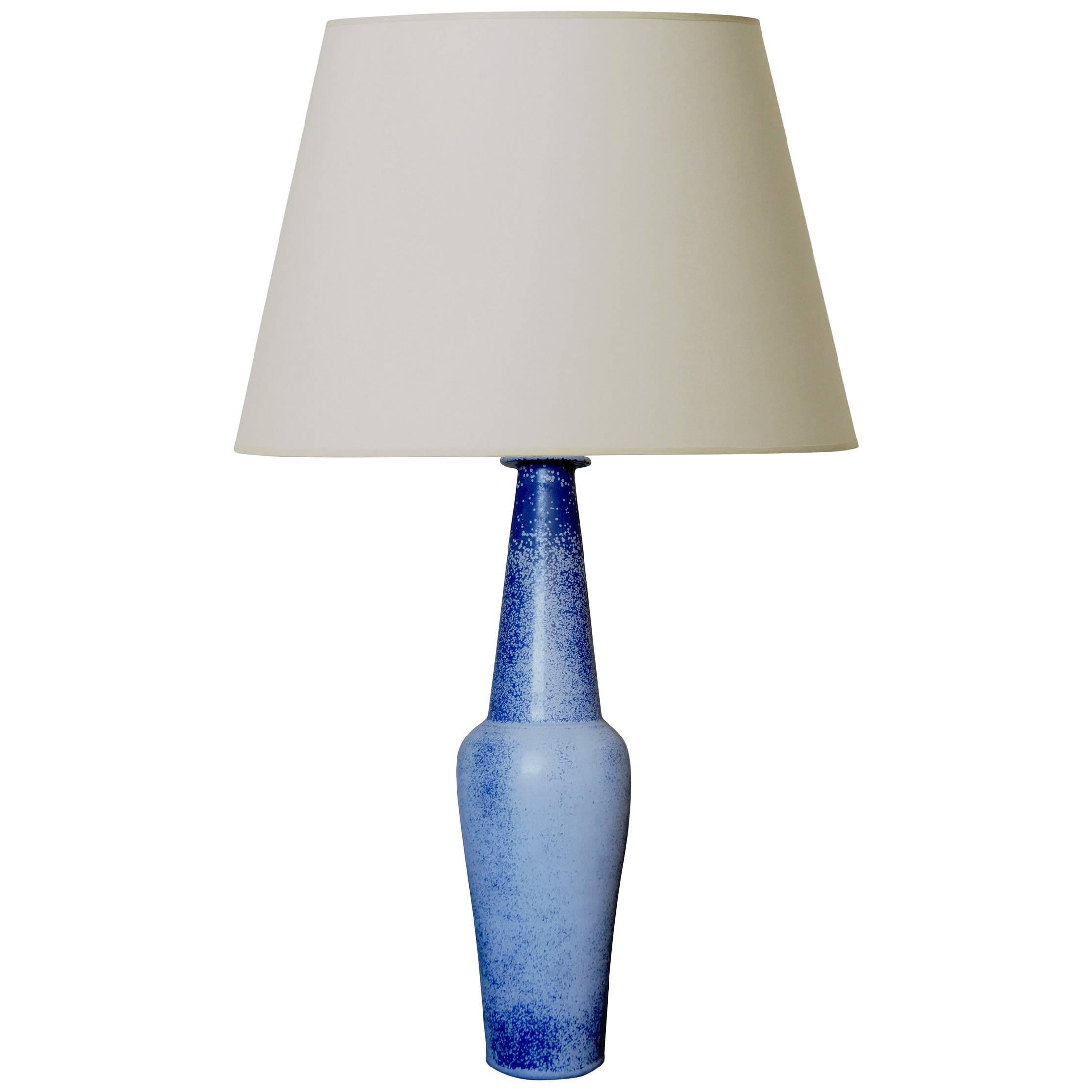 Svelte and Spectacular Table Lamp in Speckled French Blues by Gunnar Nylund For Sale