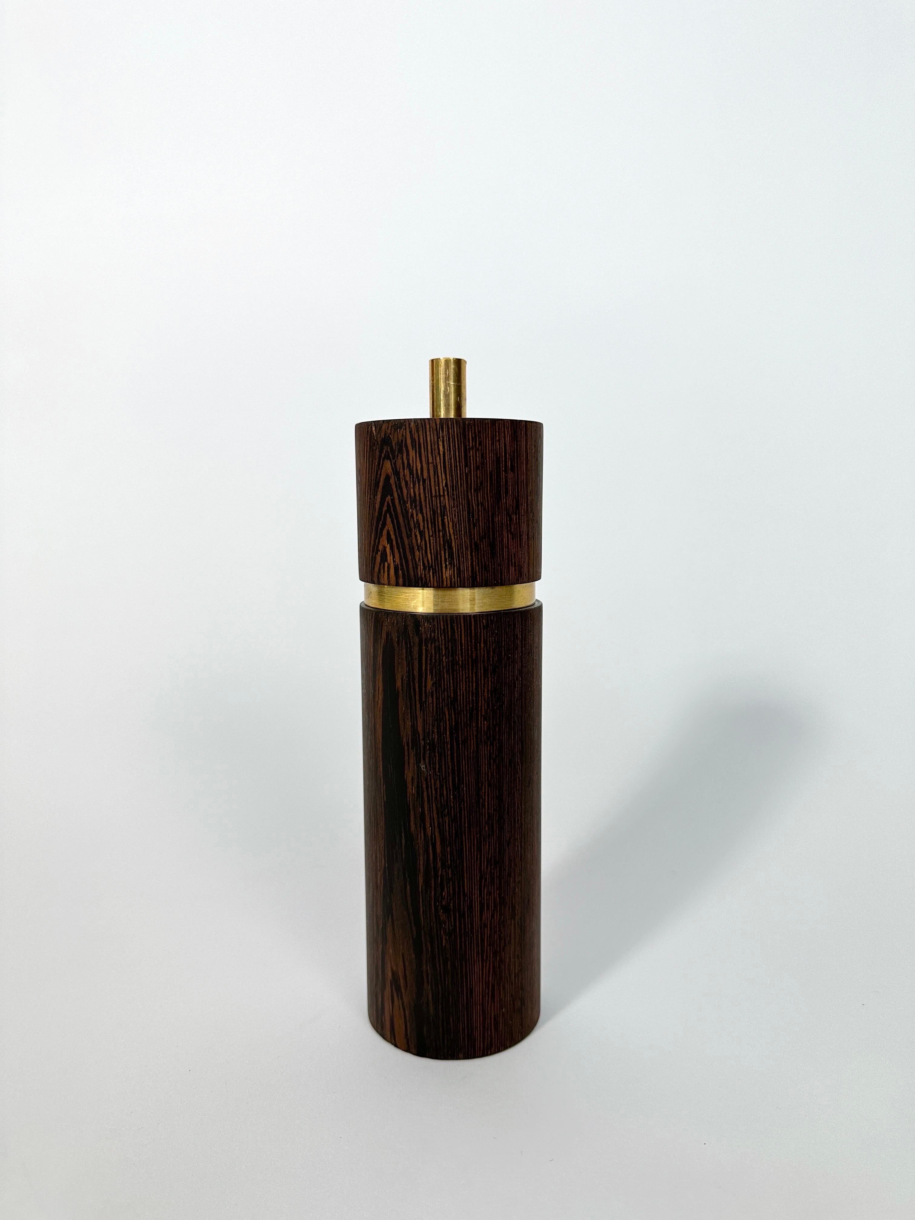 Hand-Crafted Sven Aage Petersen Pepper Mill SAAP Wenge Brass Danish Modern Denmark 1960s For Sale