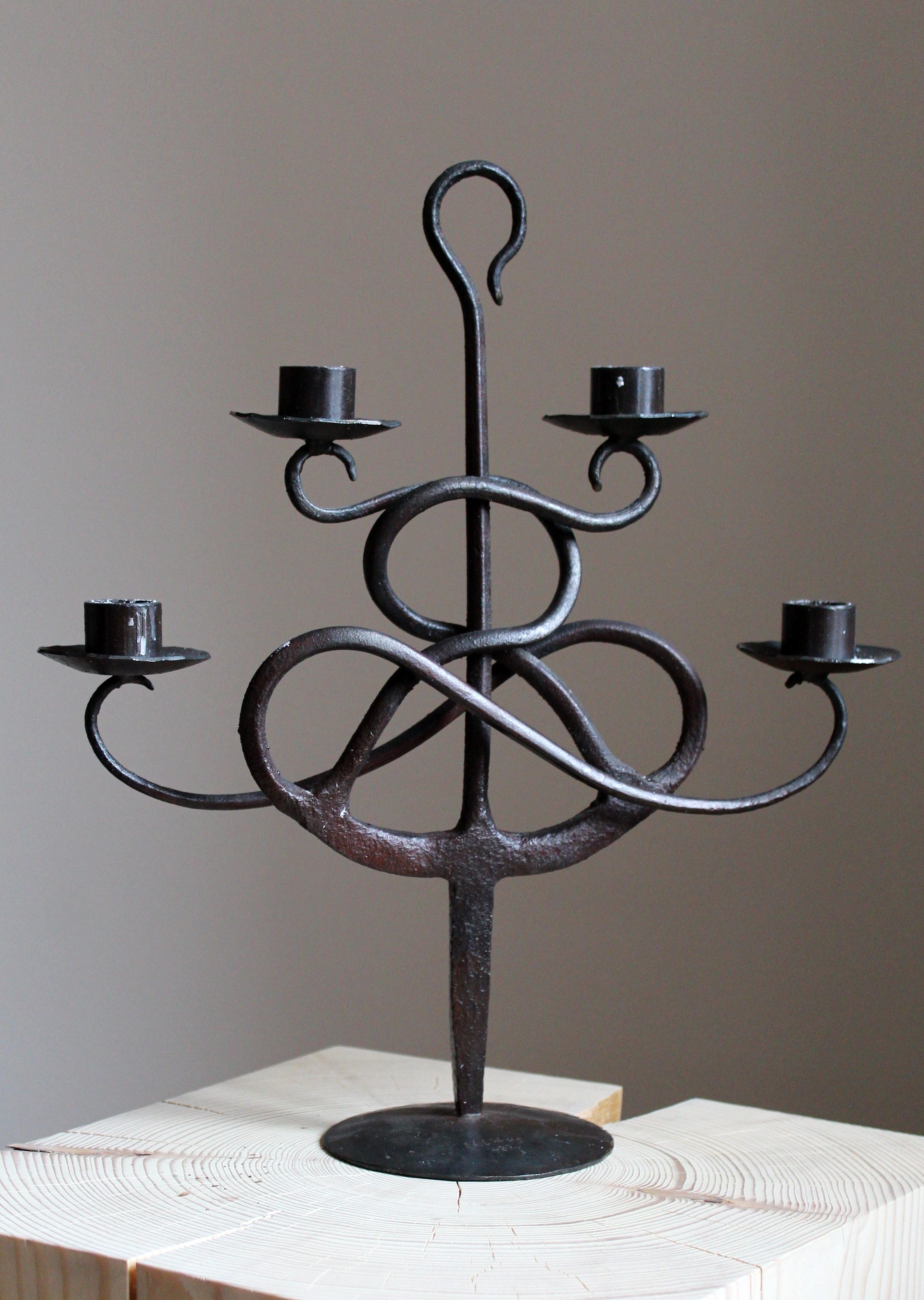 A signed modernist candlestick. Produced by Sven Åke Ekberg, Sweden. Signed and dated 1987.