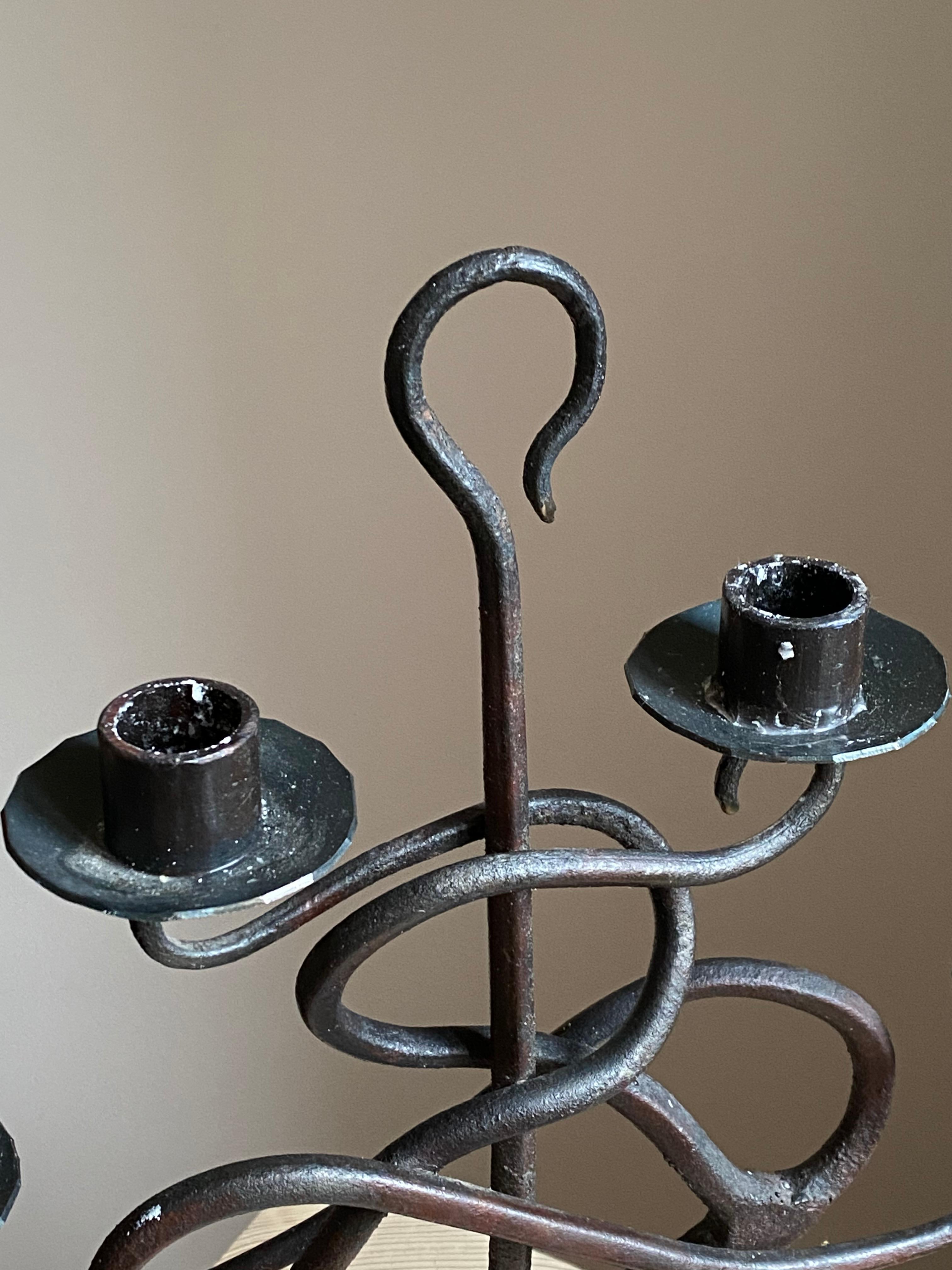 Swedish Sven Åke Ekberg, Signed Organic Studio Candlestick, Painted Metal, Sweden, 1987