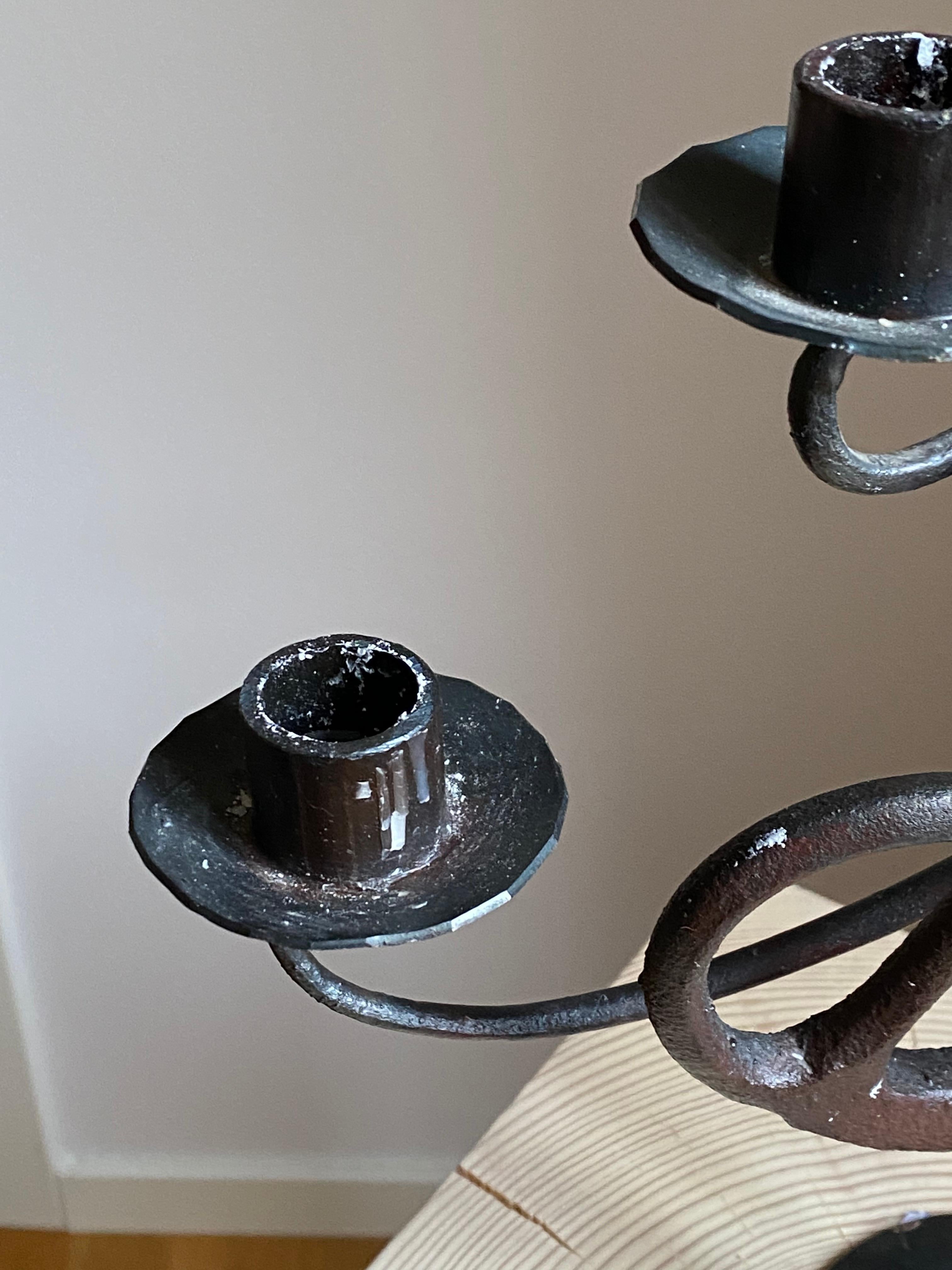 Sven Åke Ekberg, Signed Organic Studio Candlestick, Painted Metal, Sweden, 1987 In Good Condition In High Point, NC