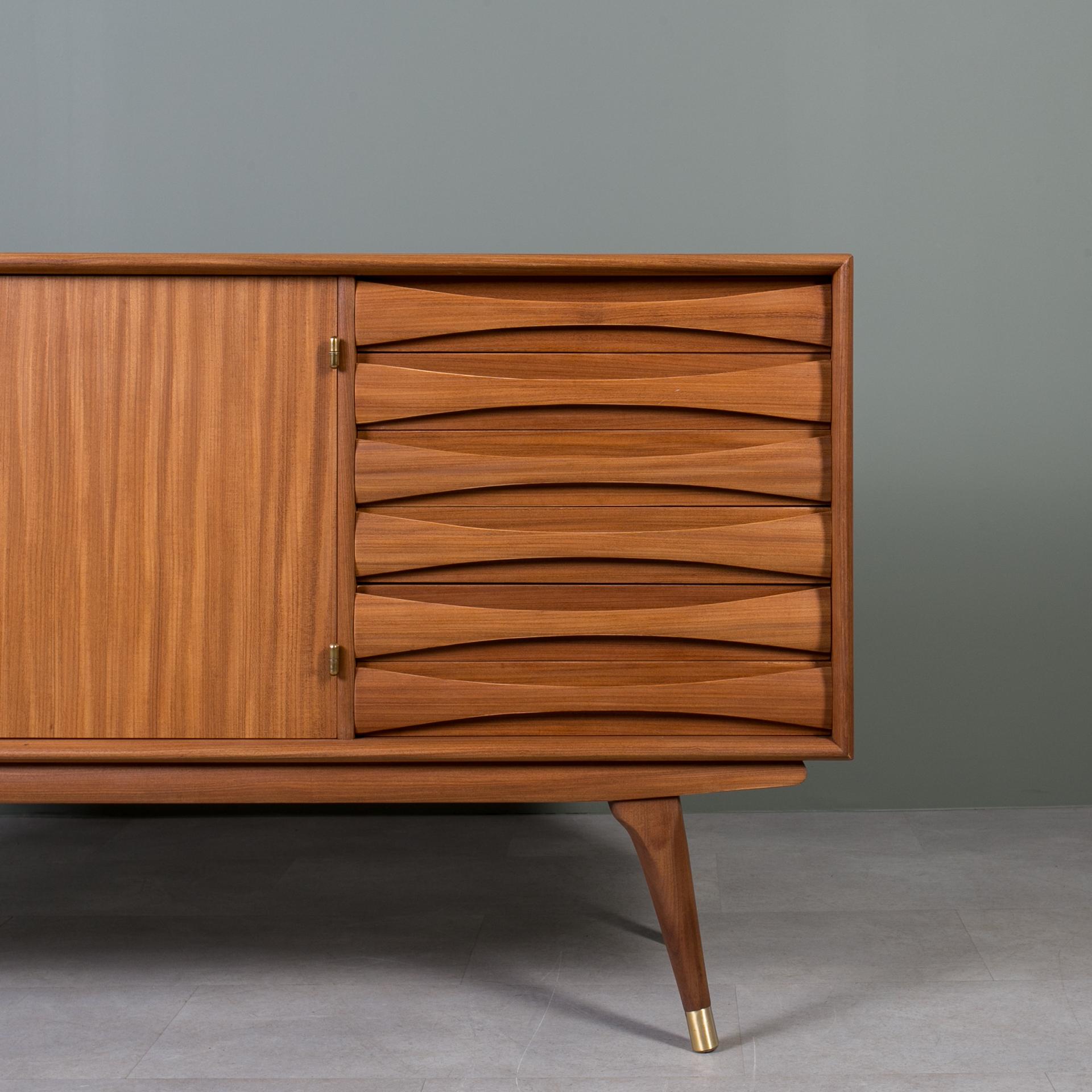 Brass Sven Andersen Sideboard in Teak, Scandinavian Design, Mid Century Modern, 1950s For Sale