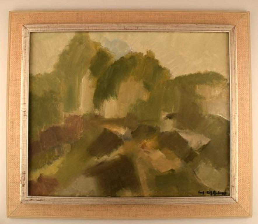 Sven Angborn (1925-), Swedish artist. Oil on canvas. Modernist landscape, 1960s.
In excellent condition.
Signed.
The board measures: 60 x 49 cm.
The frame measures: 7.5 cm.