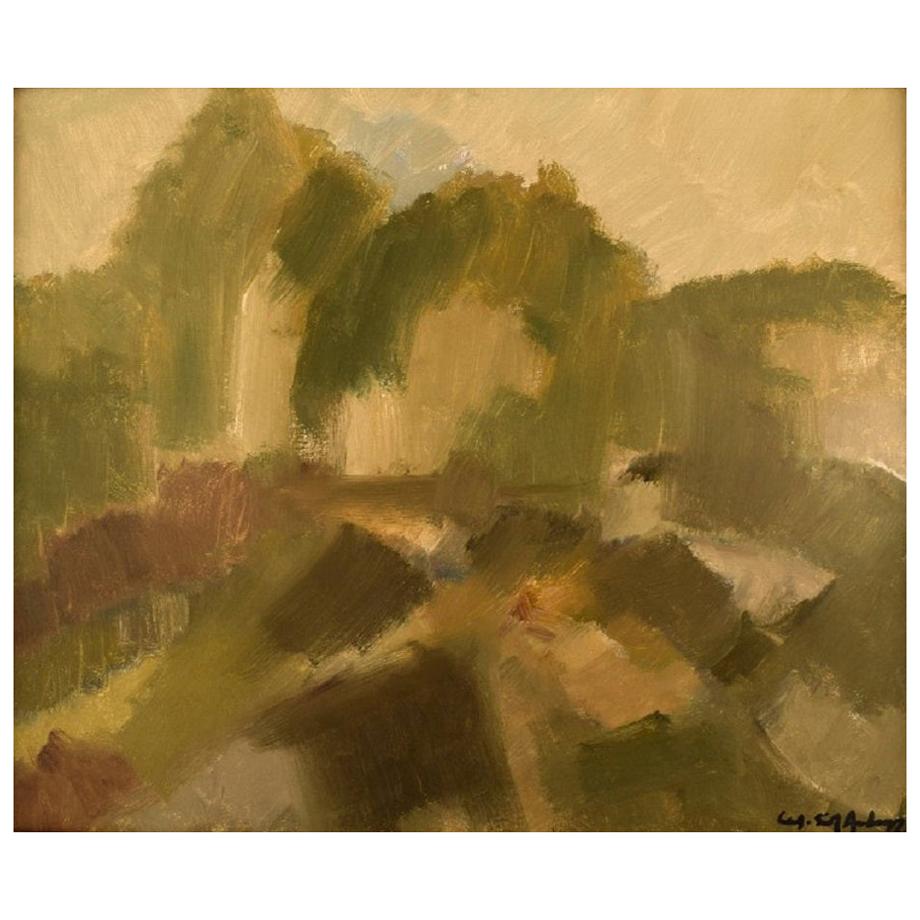 Sven Angborn '1925-', Swedish Artist, Oil on Canvas, Modernist Landscape