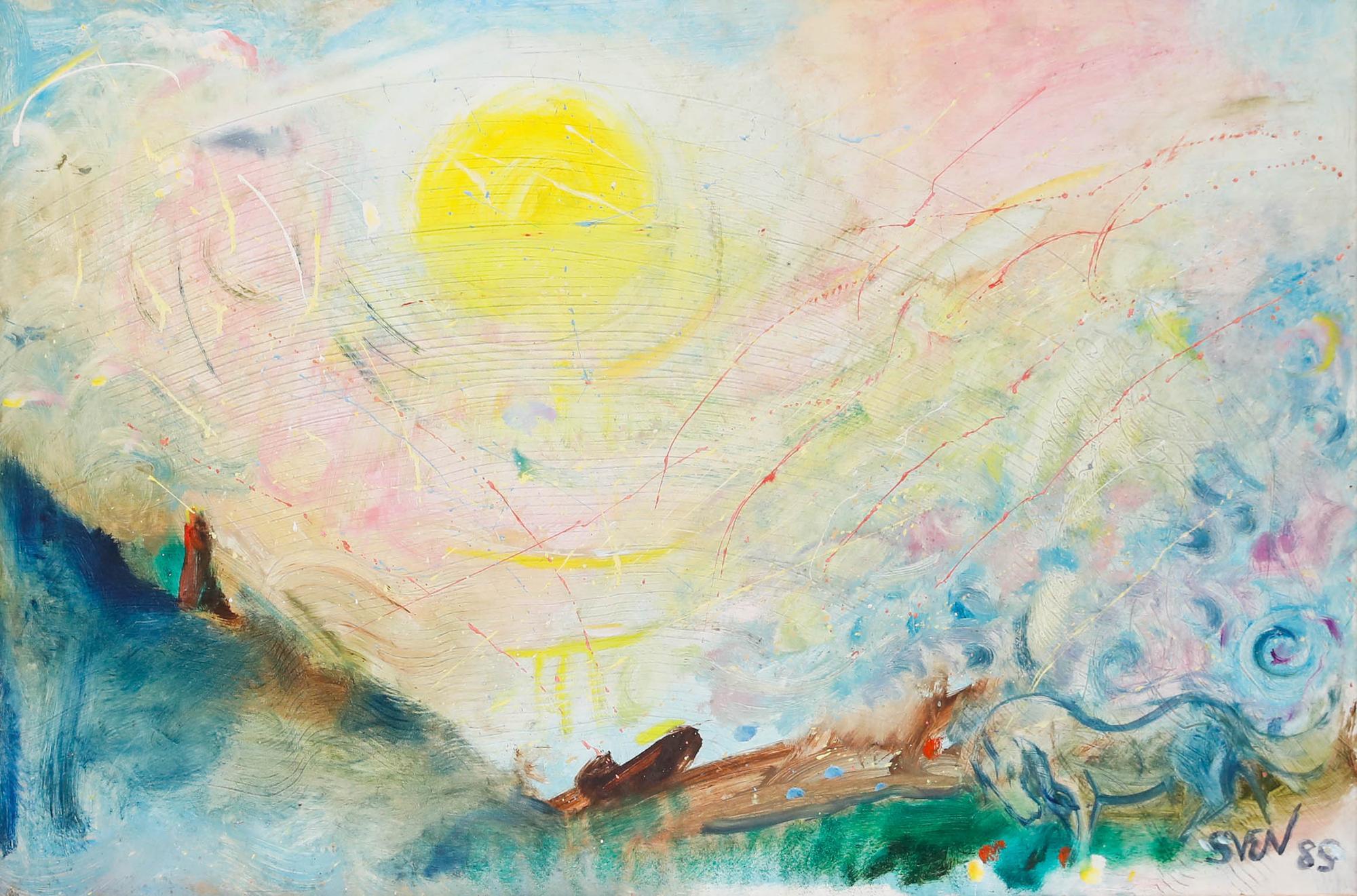 Sven Berlin (1911-1999) - Gerahmtes Ölgemälde des 20. Jahrhunderts, gelbe Sonne im Angebot 1
