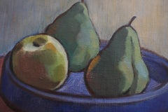 Peinture à l'huile suédoise du milieu du siècle représentant des pommes et des poires dans un bol.
